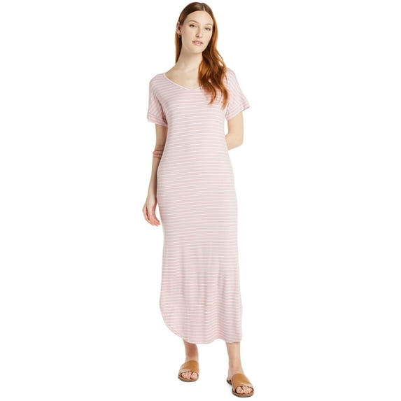 Time and Tru Women's V-Neck Knit Maxi Dress with Short Sleeves, Sizes XS-XXXL