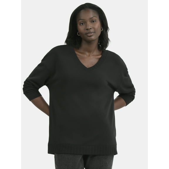 Time and Tru Women's V-Neck Sweatshirt with Long Sleeves, XS-XXXL