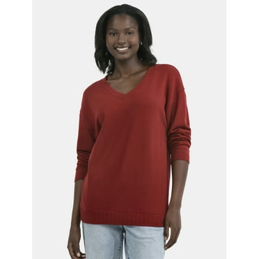 Time and Tru Women's V-Neck Sweatshirt with Long Sleeves, XS-XXXL