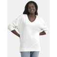 thumbnail image 1 of Time and Tru Women's V-Neck Sweatshirt with Long Sleeves, XS-XXXL, 1 of 5