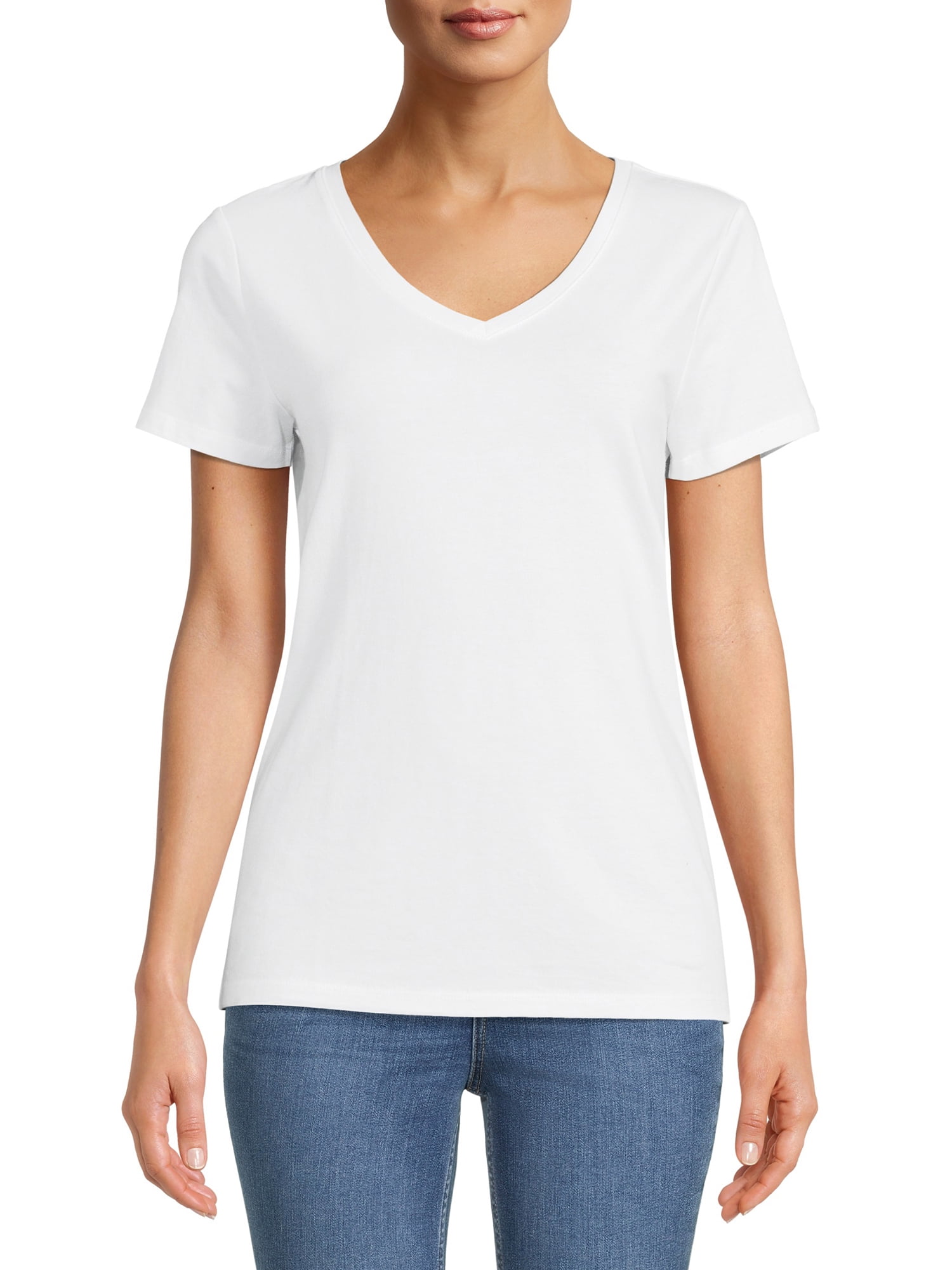 Time and Tru Women's V-Neck T-Shirt with Short Sleeves
