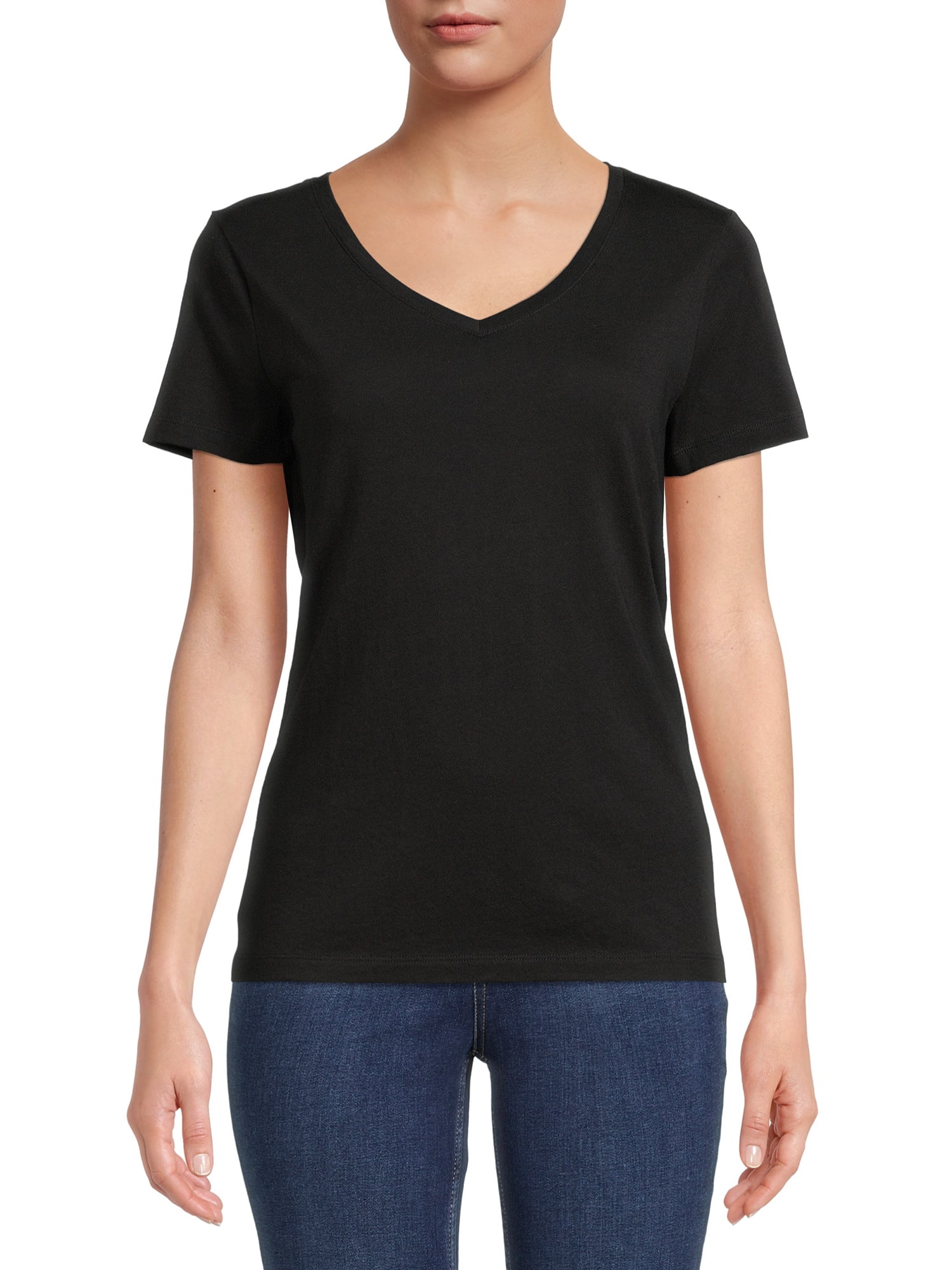 Time and Tru Women's V-Neck T-Shirt with Short Sleeves - Walmart.com