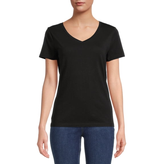 Time and Tru Women's V-Neck T-Shirt with Short Sleeves