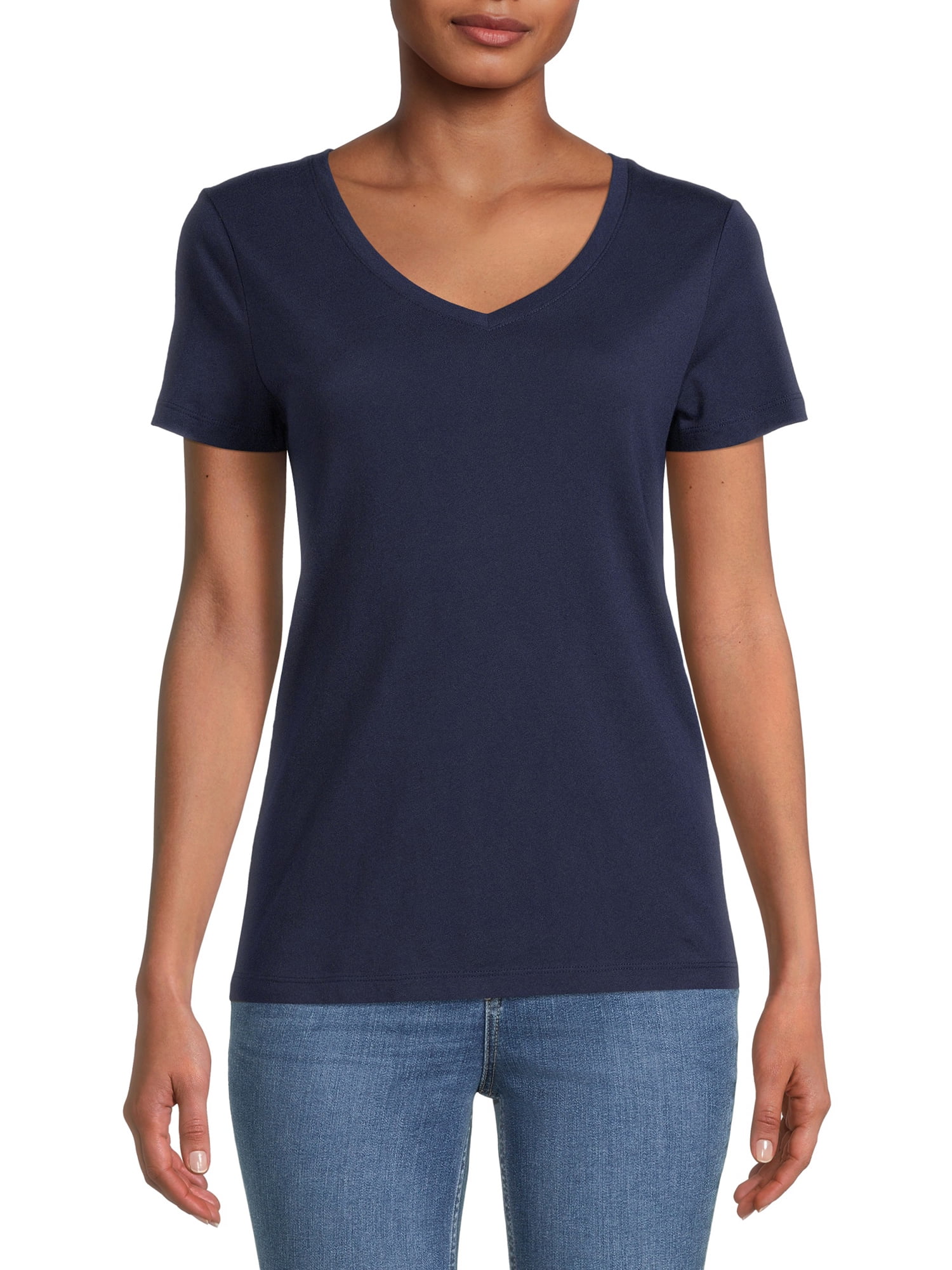 Time and Tru Women's V-Neck T-Shirt with Short Sleeves - Walmart.com