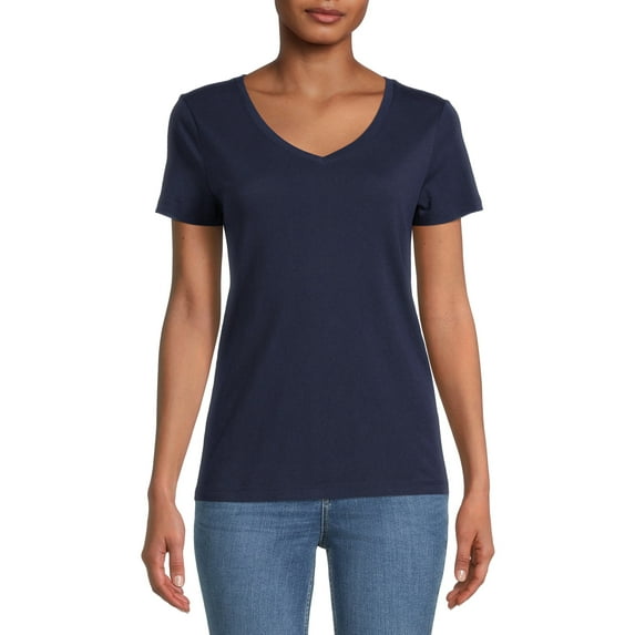 Time and Tru Women's V-Neck T-Shirt with Short Sleeves