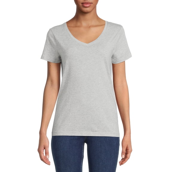 Time and Tru Women's V-Neck T-Shirt with Short Sleeves