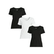 Time and Tru Women's V-Neck Tee with Short Sleeves, 3-Pack, Sizes XS-3XL