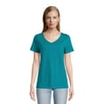 Time and Tru Women's Cotton V-Neck Tee with Short Sleeves, Sizes XS ...
