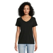Time and Tru Women's V-Neck Tee with Short Sleeves, Sizes S-3XL