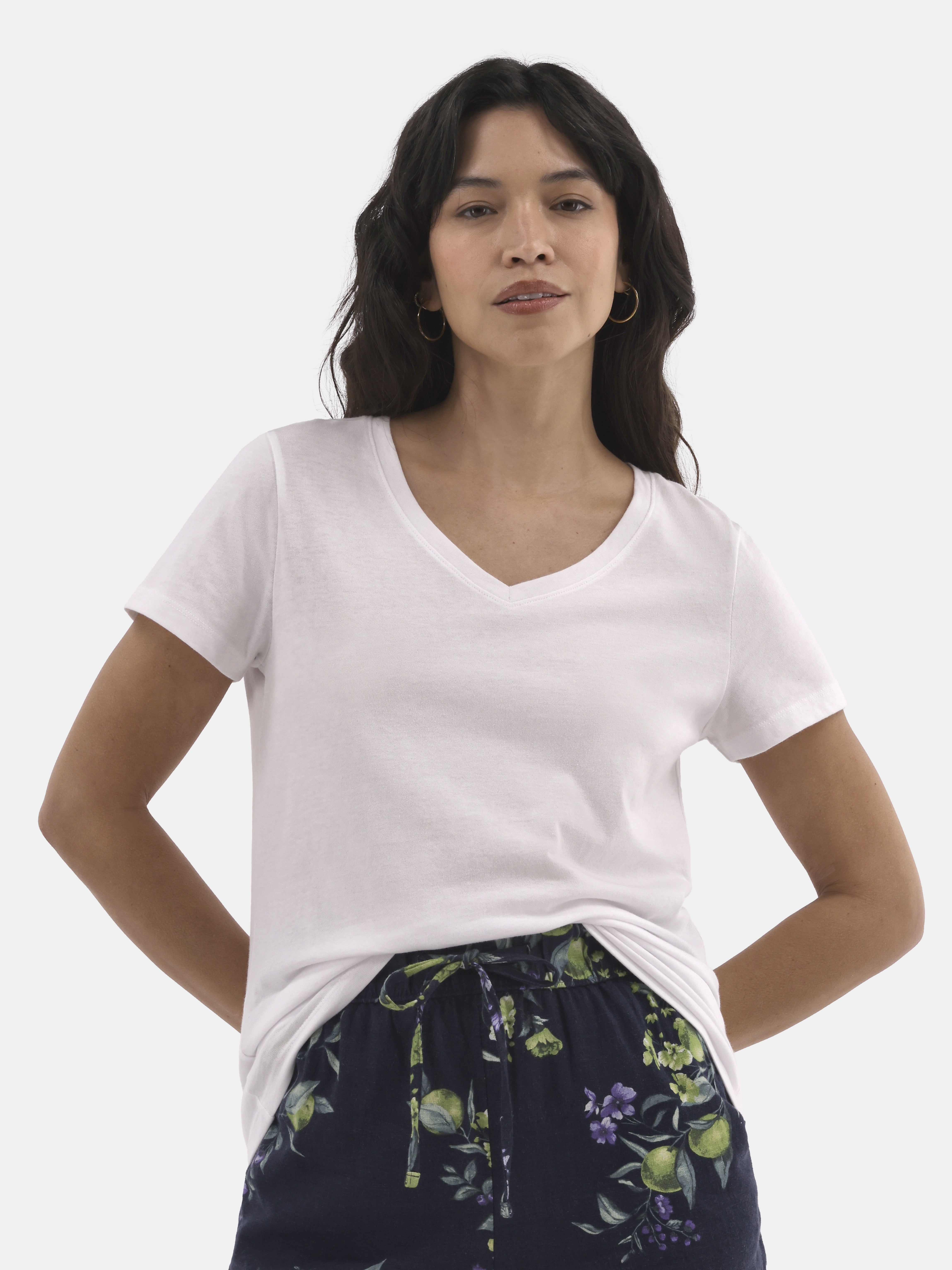 Women's Cotton V-Neck Tee with Short Sleeves, Sizes XS-XXXL