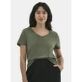thumbnail image 1 of Time and Tru Women's Cotton V-Neck Tee with Short Sleeves, Sizes XS-XXXL, 1 of 4