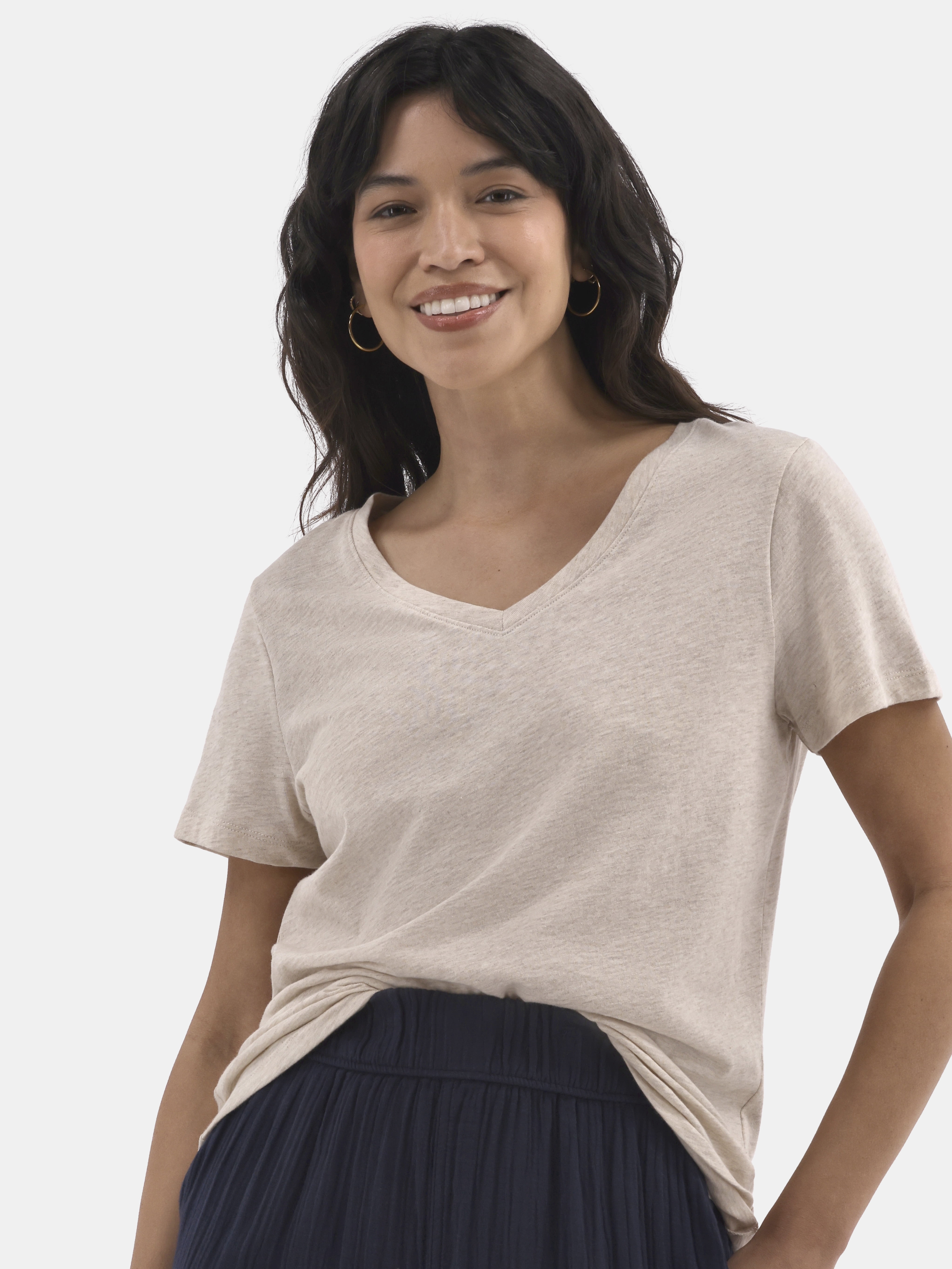 Time and Tru Cotton V-Neck T-Shirt for Women, Short Sleeve, Sizes XS ...