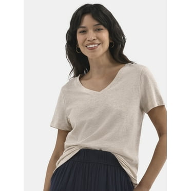 Time and Tru Women's Cotton V-Neck Tee with Short Sleeves, Sizes XS-XXXL