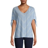 Time and Tru Women's V-Neck Tie Detail T-Shirt - Walmart.com
