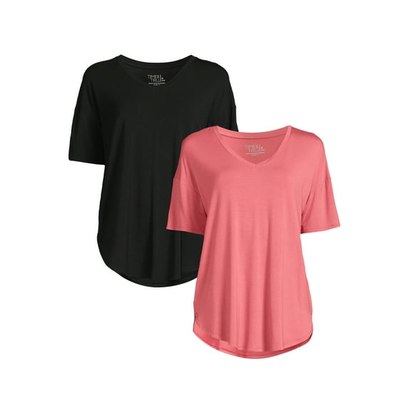 Time and Tru Women's V-Neck Tunic T-Shirt, 2-Pack