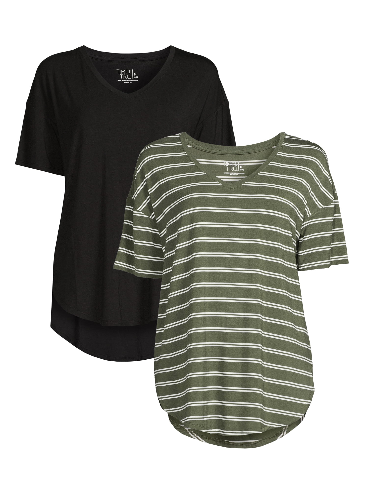 Time and Tru Women's V-Neck Tunic T-Shirt, 2-Pack