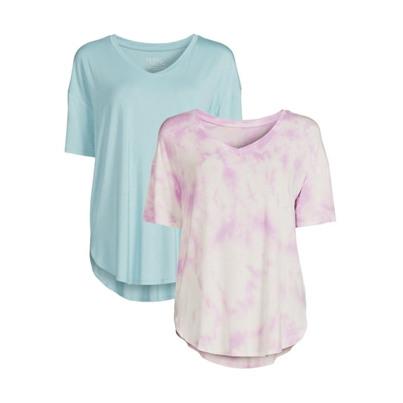 Time and Tru Women's V-Neck Tunic T-Shirt, 2-Pack