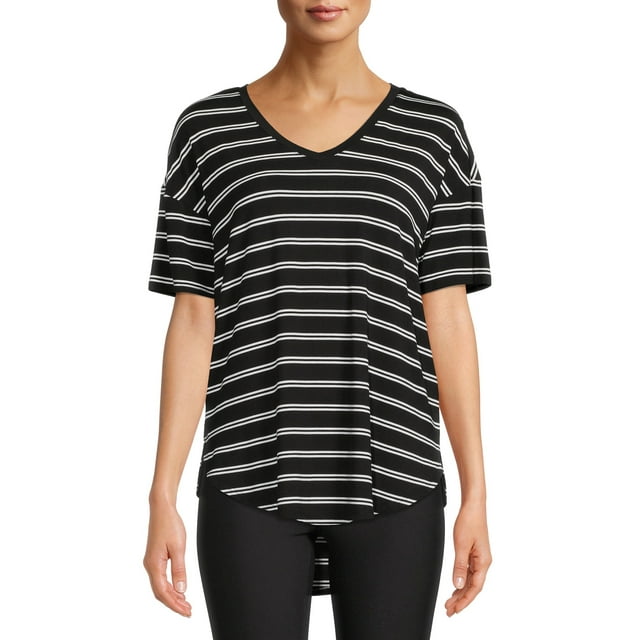 Time and Tru Women's V-Neck Tunic T-Shirt with Short Sleeves - Walmart.com