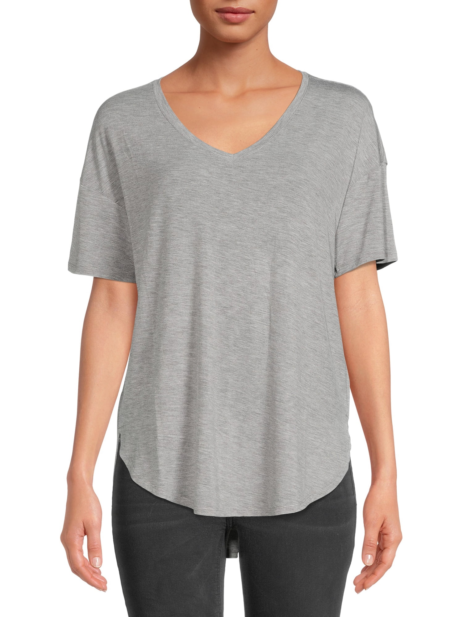 Time and Tru Women's V-Neck Tunic T-Shirt - Walmart.com