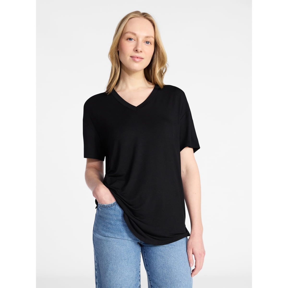 Women's V-Neck Tunic Tee with Short Sleeves, Sizes XS-XXXL