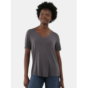 Time and Tru Women’s V-Neck Washed Tee with Short Sleeves, Sizes XS-XXXL