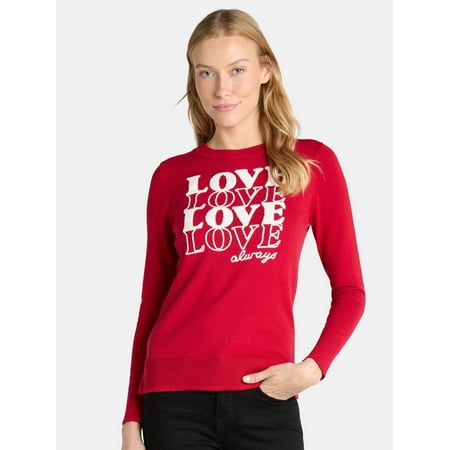 Time and Tru Women’s Valentine’s Day Sweater, Lightweight, Sizes XS-XXXL