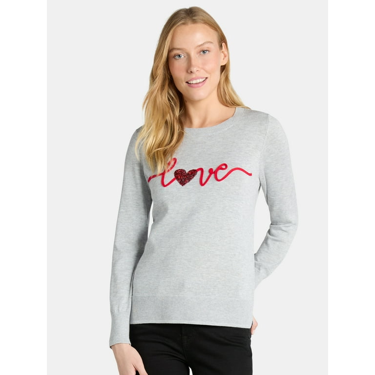 Time and Tru Women's Valentine's Day Sweater, Lightweight, Sizes