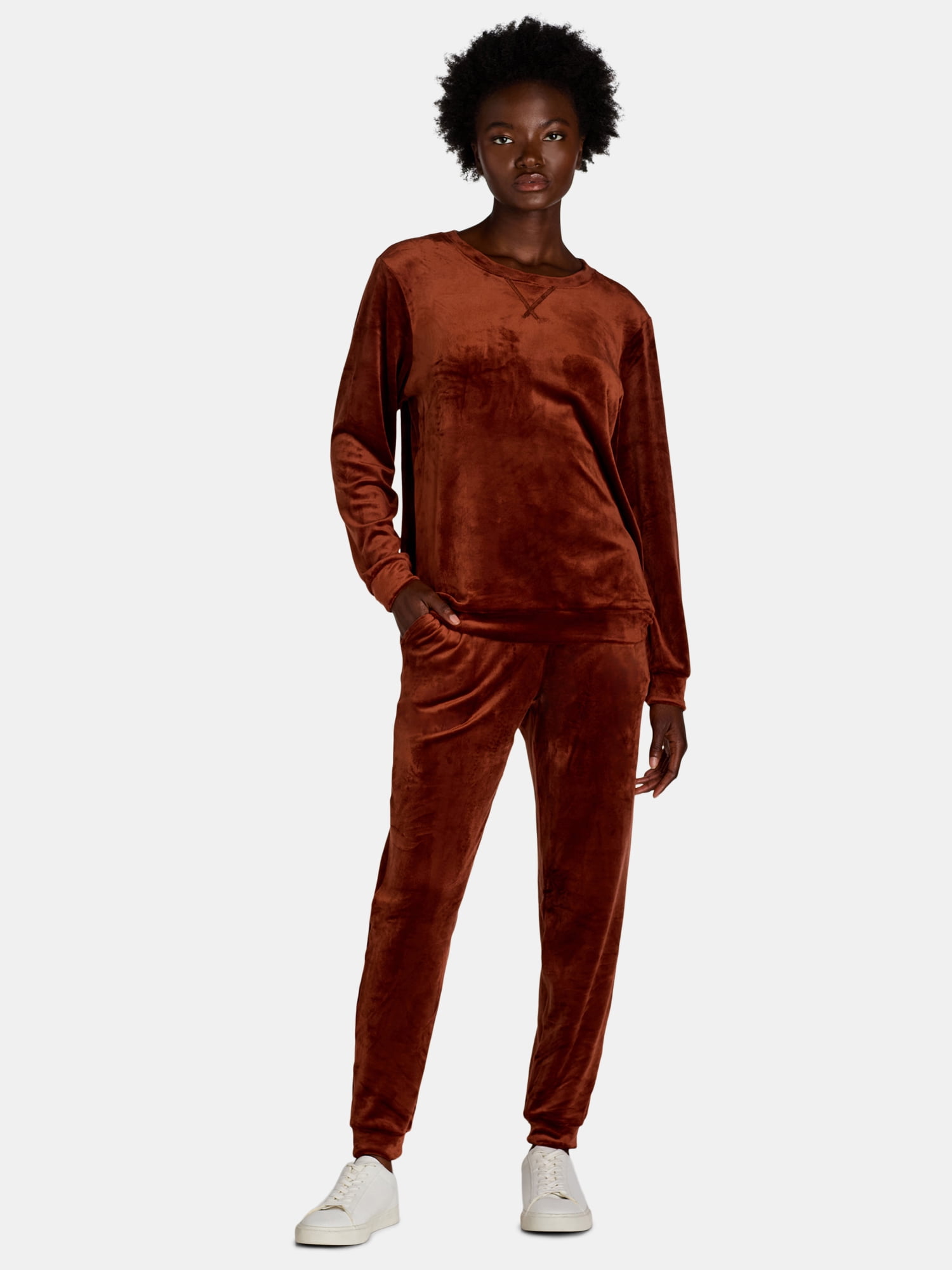 Time and Tru Women's Velour Top and Pants Set, 2-Piece