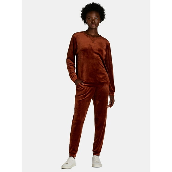 Time and Tru Women's Velour Sweatshirt and Jogger Pants Set, 2-Piece, Sizes XS-XXXL