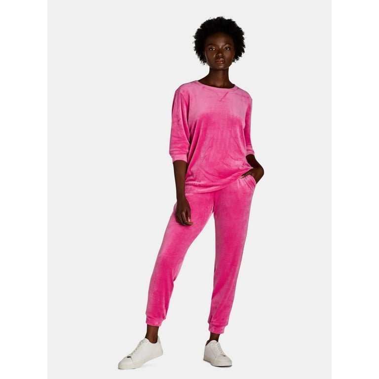 Time and Tru Women's Velour Sweatshirt and Jogger Pants Set Time and Tru Women's Velour Sweatshirt and Jogger Pants Set