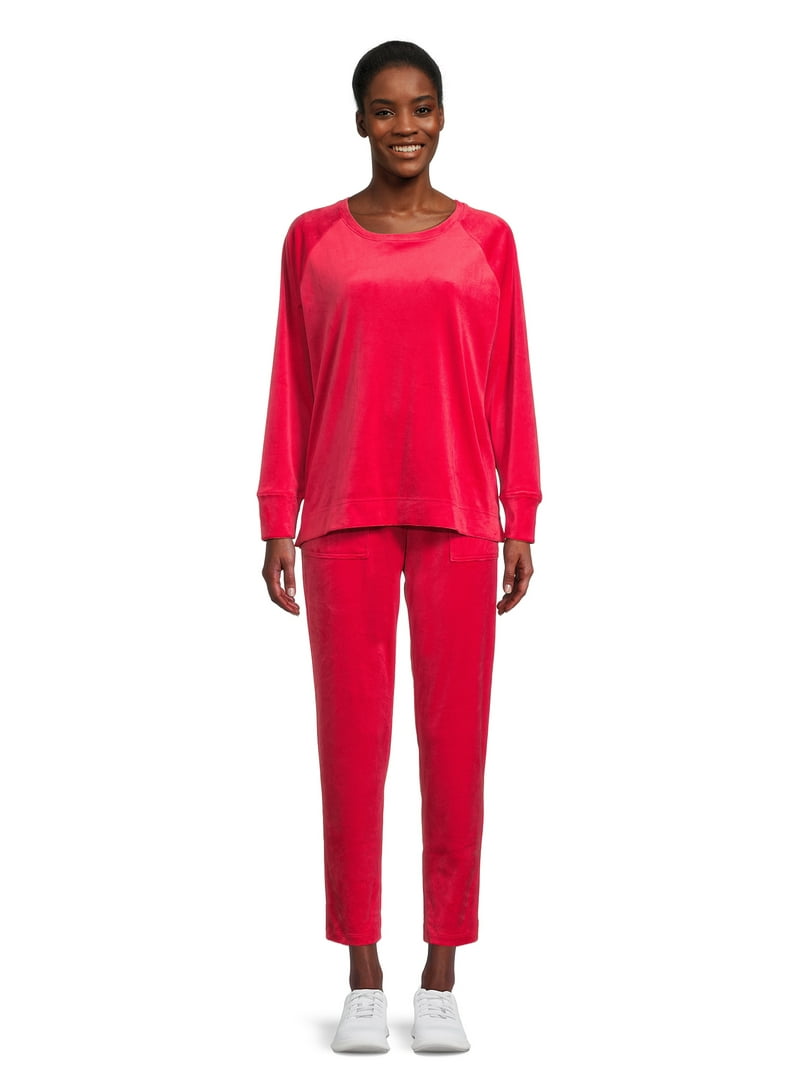 Time and Tru Women's Velour Top and Pants Set, 2-Piece, Sizes S