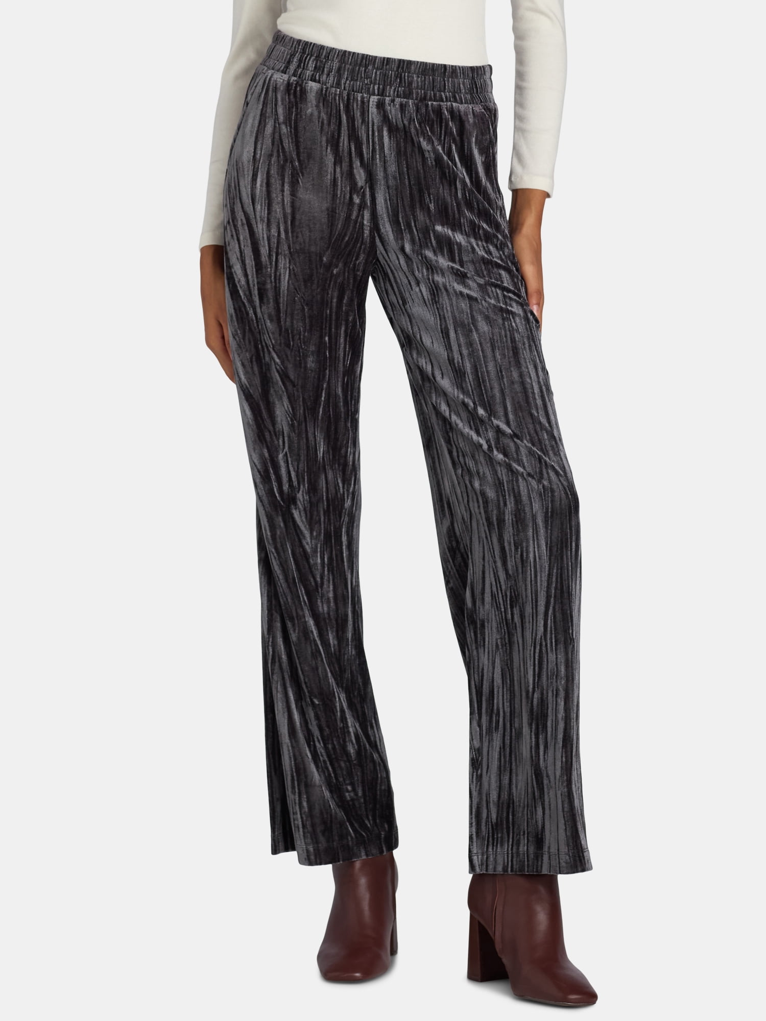 Time and Tru Women's Velvet Wide Leg Pants, 29