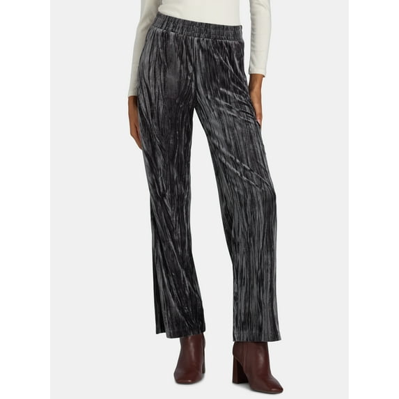 Time and Tru Women's Velvet Wide Leg Pants, 29" Inseam, Size XS-XXXL