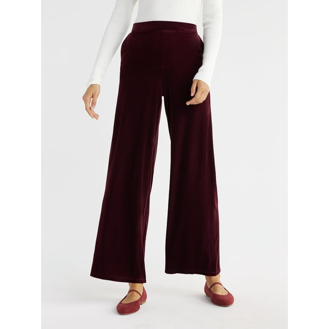 Time and Tru Women's Velvet Wide Leg Pants, 32" Inseam, Sizes XSXXXL