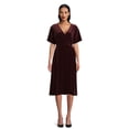 thumbnail image 1 of Time and Tru Women's Velvet Wrap Midi Dress with Short Sleeves, Sizes XS-XXXL, 1 of 5