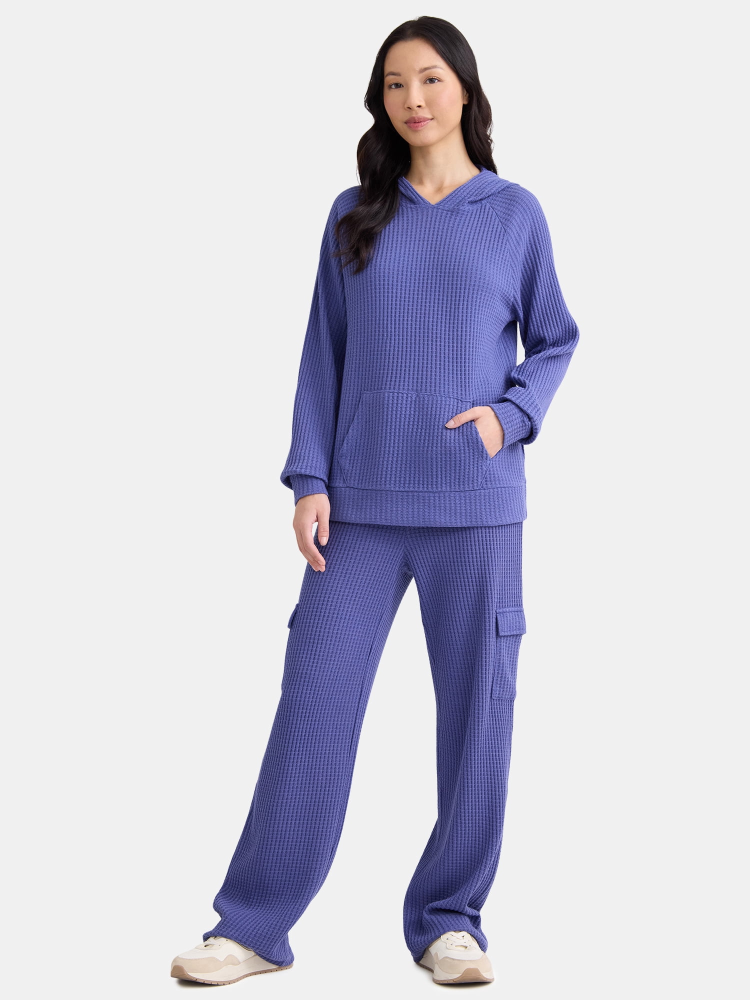 Time and Tru Women's Waffle Hoodie and Pants Set, 2-Piece