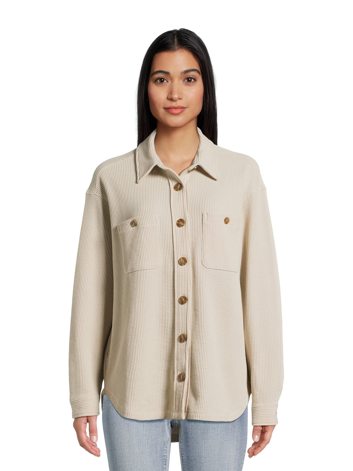 Time and Tru Women's Waffle Knit Shacket, Sizes XS-XXXL - Walmart.com