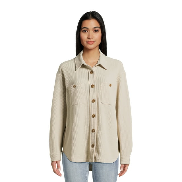 Time and Tru Women's Waffle Knit Shacket, Sizes XSXXXL