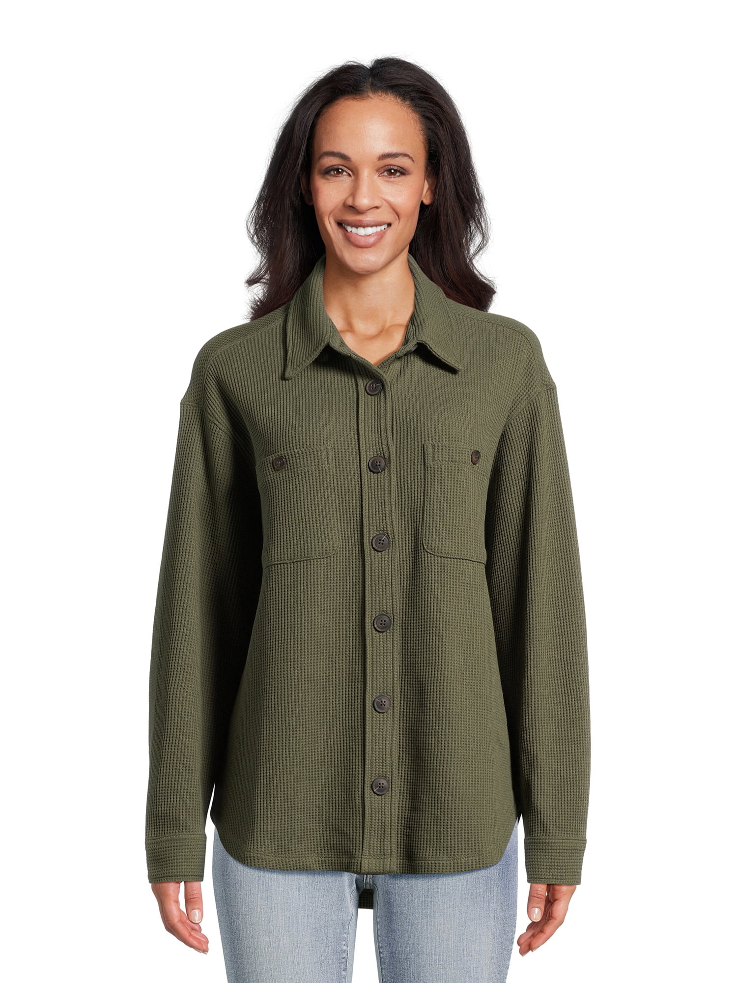 Time and Tru Women's Waffle Knit Shacket, Sizes XS-XXXL - Walmart.com