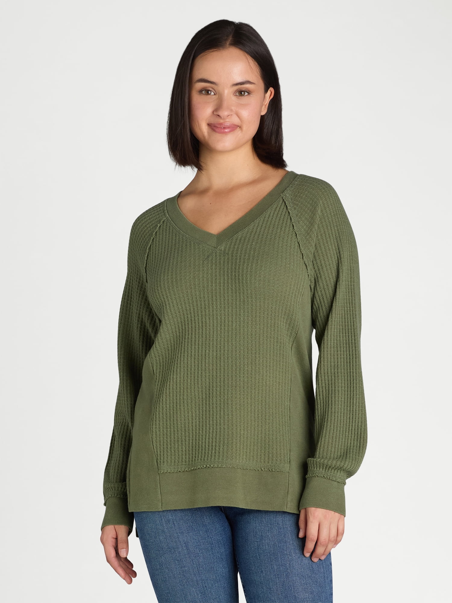 Time and Tru Women's Waffle Knit Sweatshirt, Sizes XS-XXXL