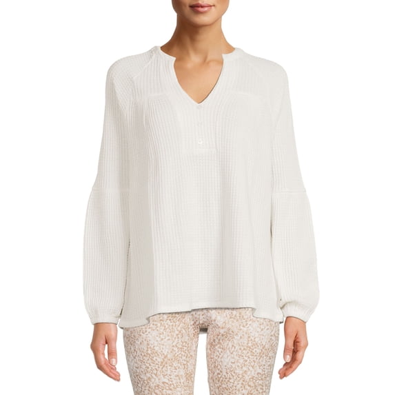 Time and Tru Women's Waffle Peasant Top