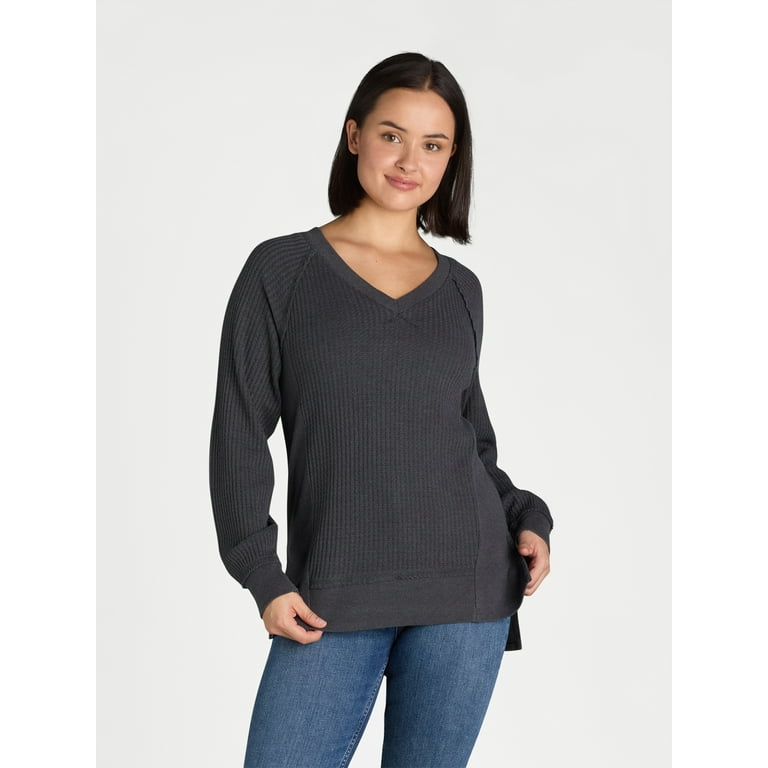 Time and Tru Women s Waffle Knit Sweatshirt Sizes XS XXXL Walmart