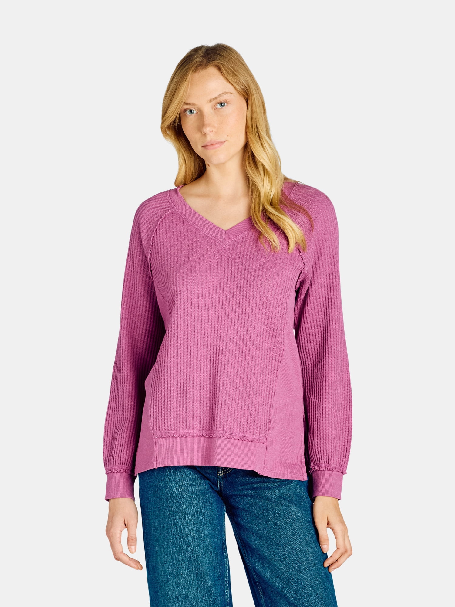 Time and Tru Women's Waffle Knit Sweatshirt, Sizes XS-XXXL