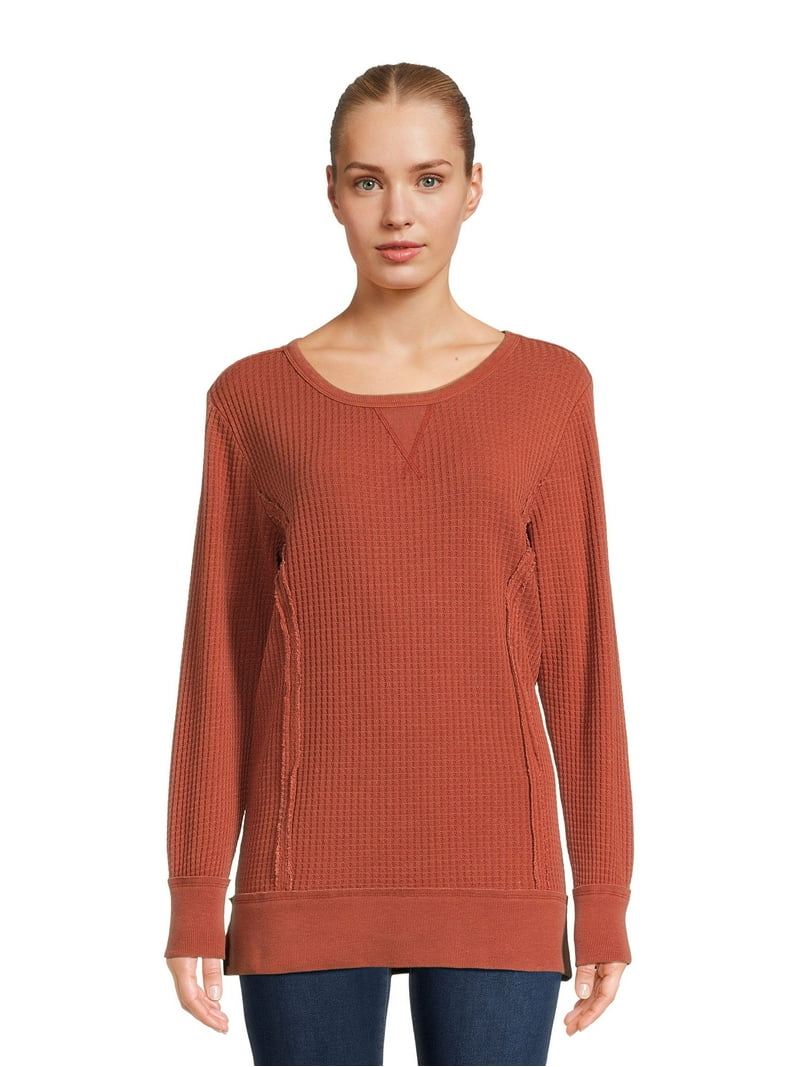 Time and Tru Women's Waffle Pullover Top with Long Sleeves