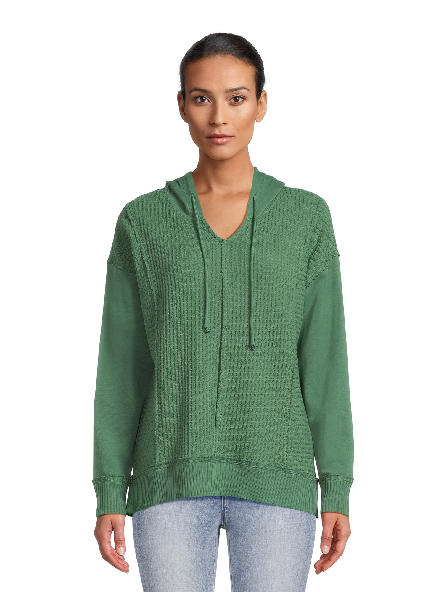 Time and Tru Women's Waffle Texture Hoodie, Sizes S3XL