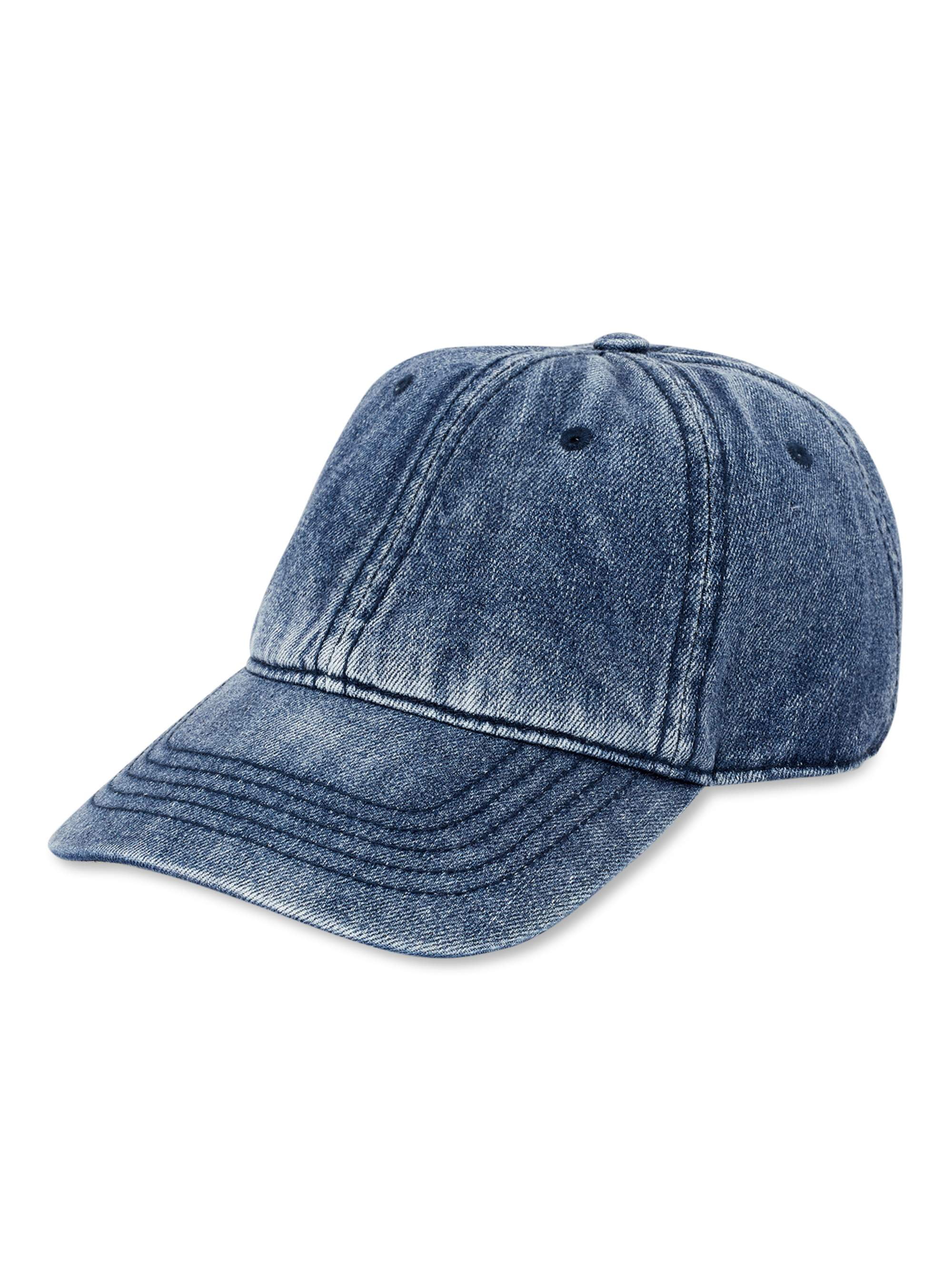 Time and Tru Women's Washed Cotton Twill Baseball Hat, Blue Denim