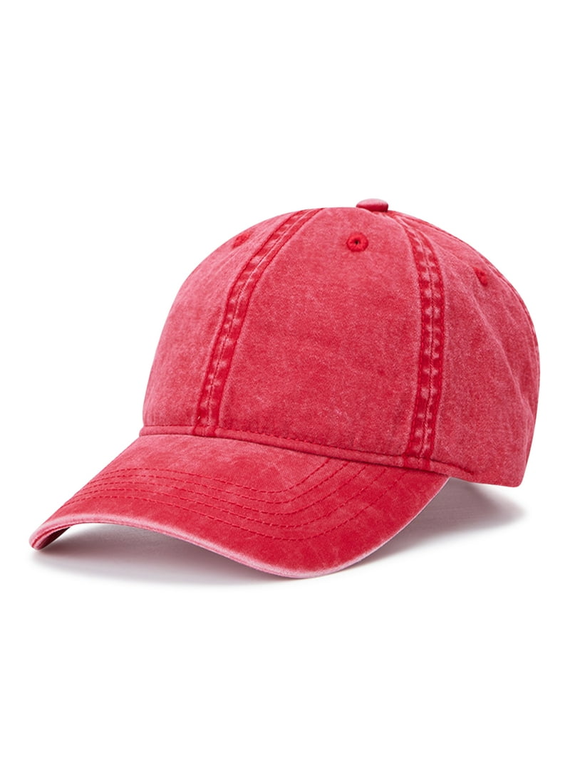 Time and Tru Women's Washed Cotton Twill Baseball Cap, Red