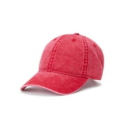 Time and Tru Women's Washed Cotton Twill Baseball Hat, Red Mark
