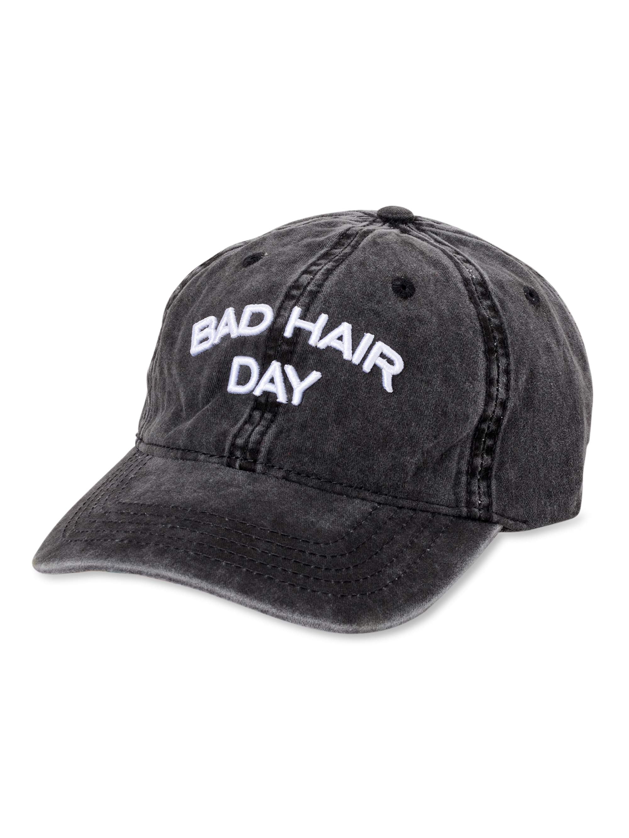 Time and Tru Women's Washed Cotton Twill Embroidered Bad Hair Day Baseball Hat Black Soot