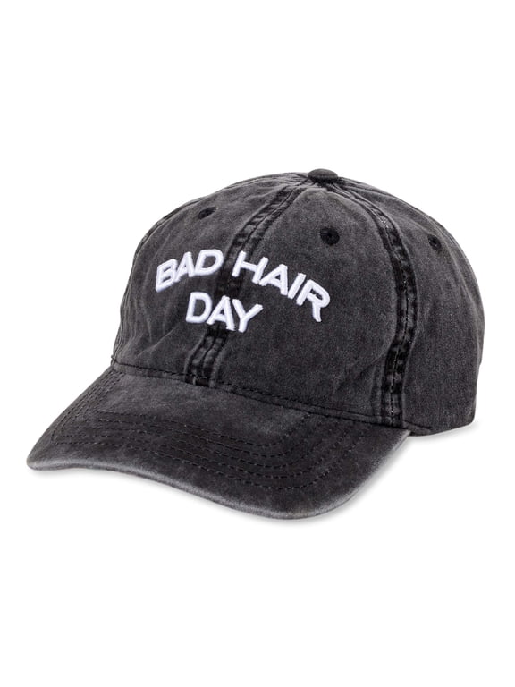 Women's Washed Cotton Twill Embroidered Bad Hair Day Baseball Hat Black Soot